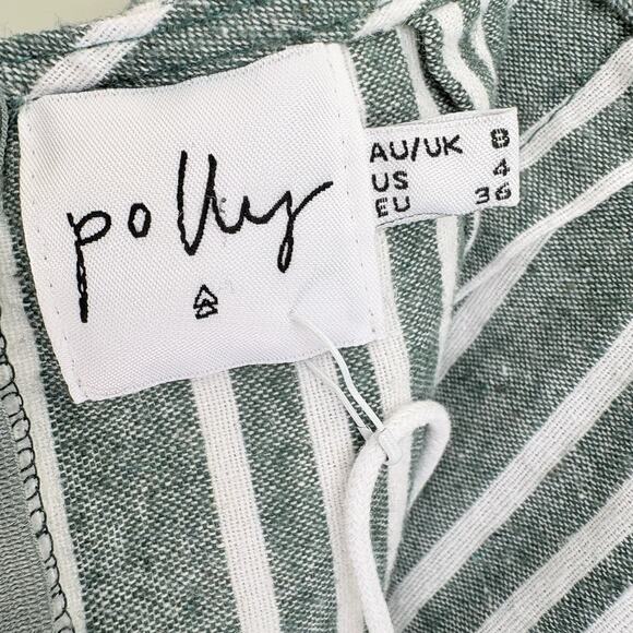 Princess Polly Size 4 Striped Wrap Ruffle Mini Skirt | Green White Zip Feminine - Picture 3 of 10